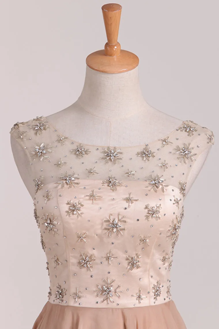 2024 A Line Homecoming Dresses Scoop Chiffon With Beading
