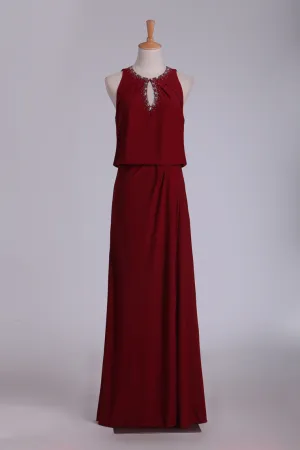 2024 Column Scoop Chiffon With Beading Prom Dresses
