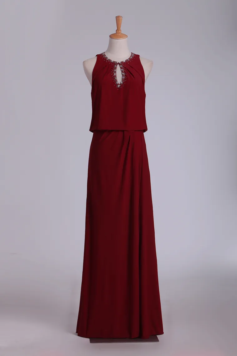 2024 Column Scoop Chiffon With Beading Prom Dresses