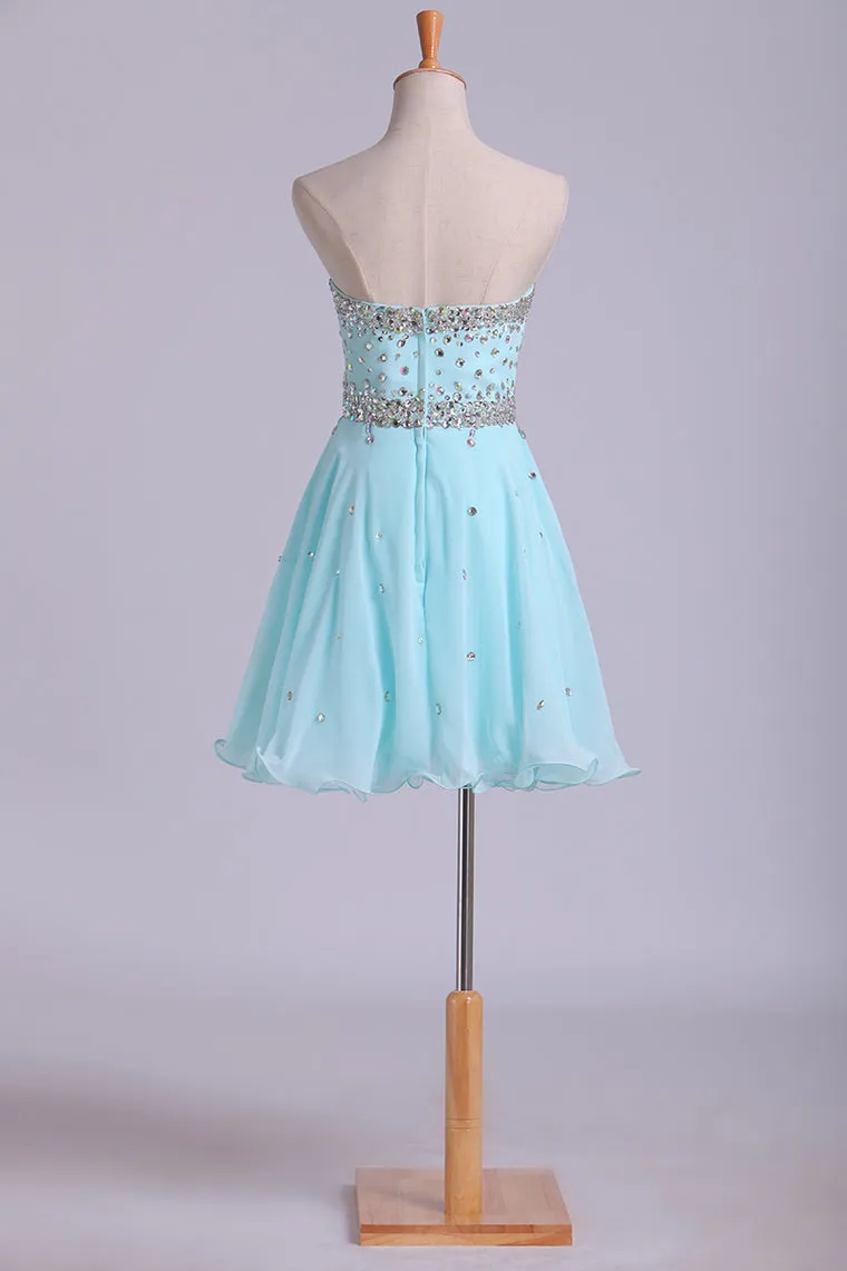 2024 Homecoming Dresses A Line Mini Sweetheart Chiffon With Rhinestones