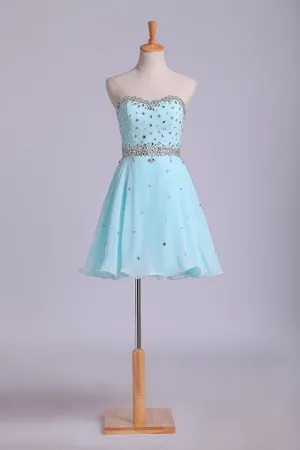 2024 Homecoming Dresses A Line Mini Sweetheart Chiffon With Rhinestones