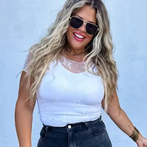 Alle Short Sleeve Lace Top-White