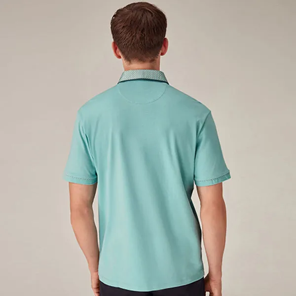 Aqua Blue 100% Cotton Short Sleeve Smart Collar Polo Shirt