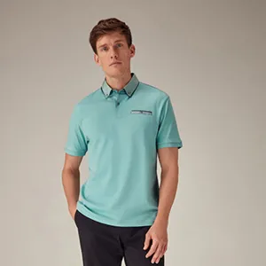 Aqua Blue 100% Cotton Short Sleeve Smart Collar Polo Shirt