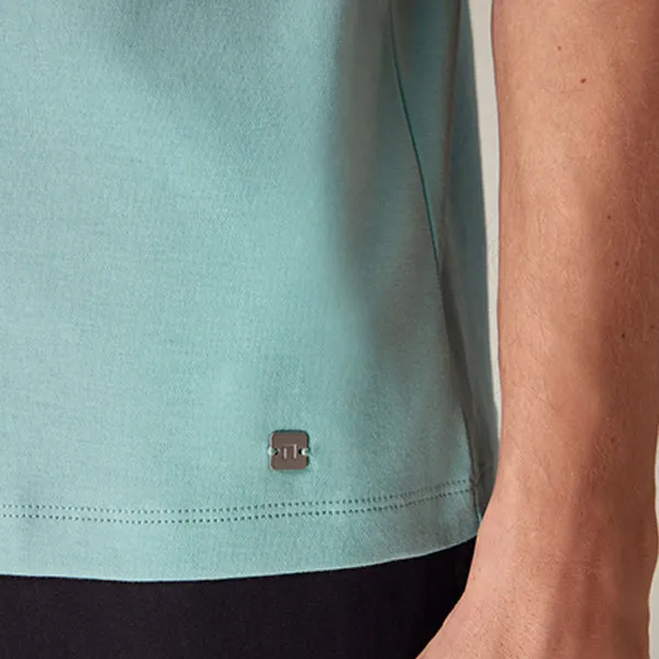 Aqua Blue 100% Cotton Short Sleeve Smart Collar Polo Shirt