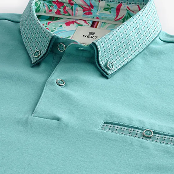 Aqua Blue 100% Cotton Short Sleeve Smart Collar Polo Shirt