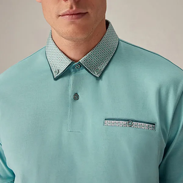 Aqua Blue 100% Cotton Short Sleeve Smart Collar Polo Shirt