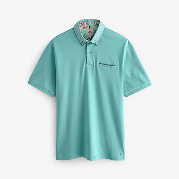 Aqua Blue 100% Cotton Short Sleeve Smart Collar Polo Shirt