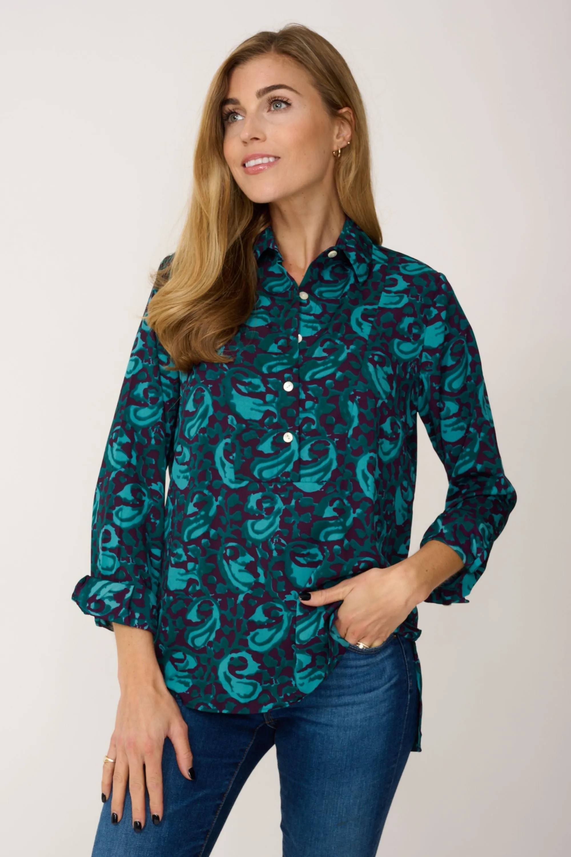 At Last Soho Shirt in Teal & Purple Swirl