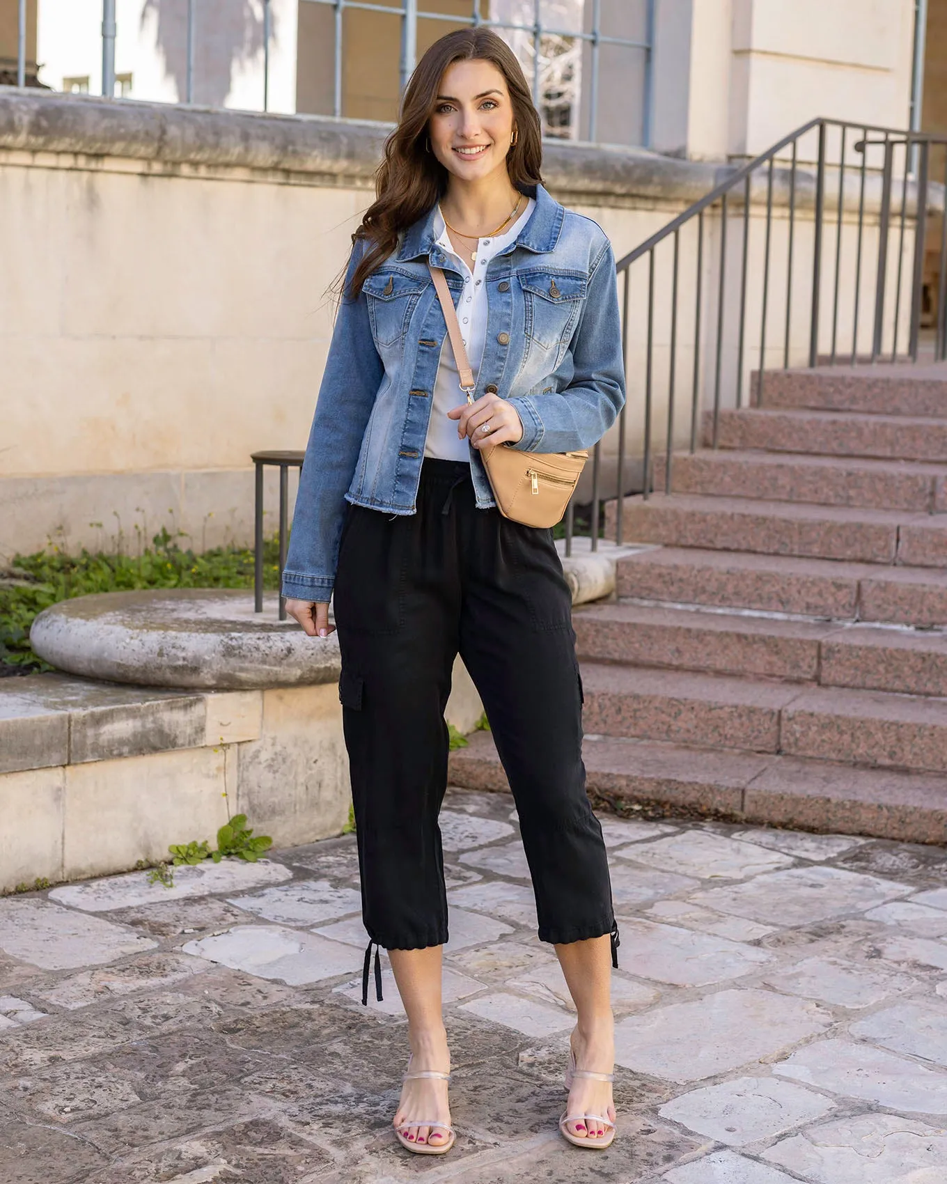 Black Tencel™ Lyocell Cropped Cargo Pants