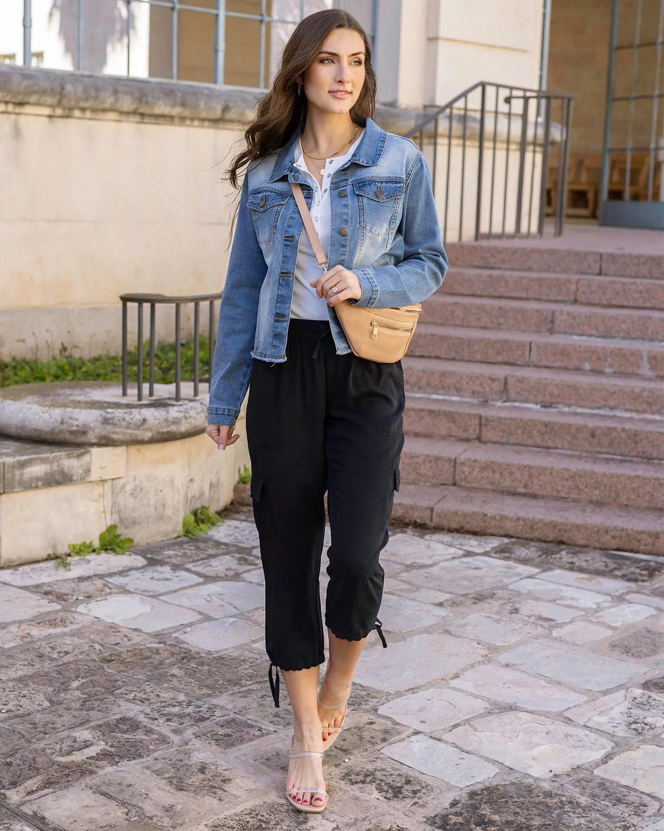 Black Tencel™ Lyocell Cropped Cargo Pants