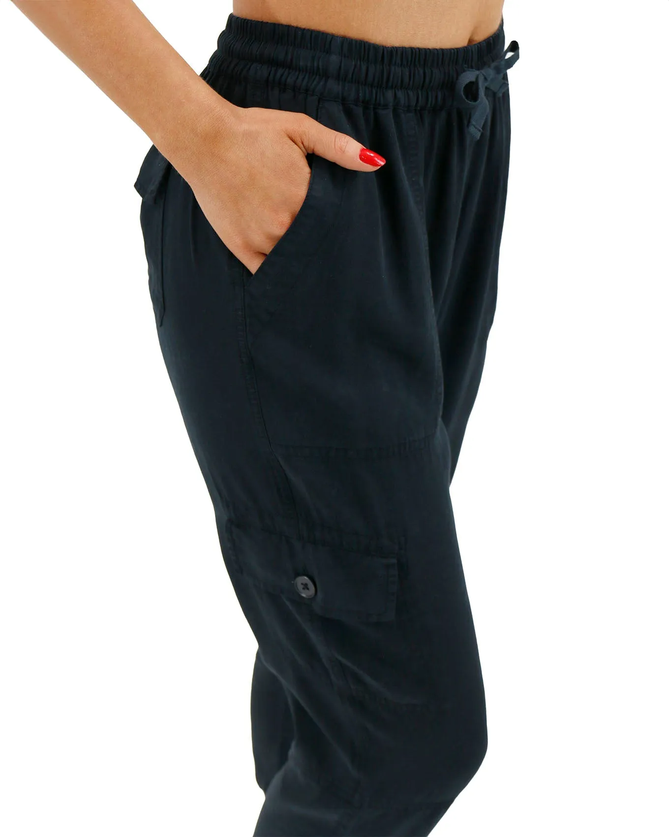 Black Tencel™ Lyocell Cropped Cargo Pants