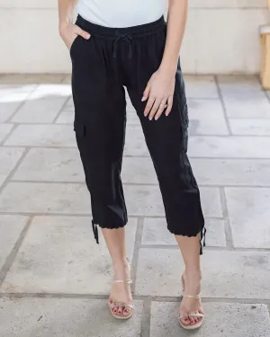 Black Tencel™ Lyocell Cropped Cargo Pants