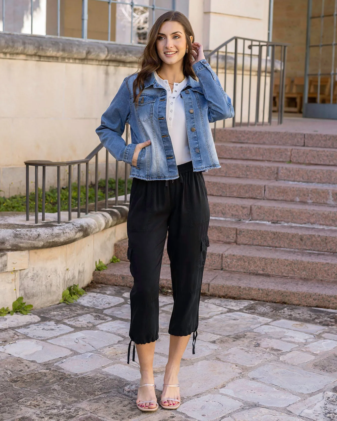 Black Tencel™ Lyocell Cropped Cargo Pants