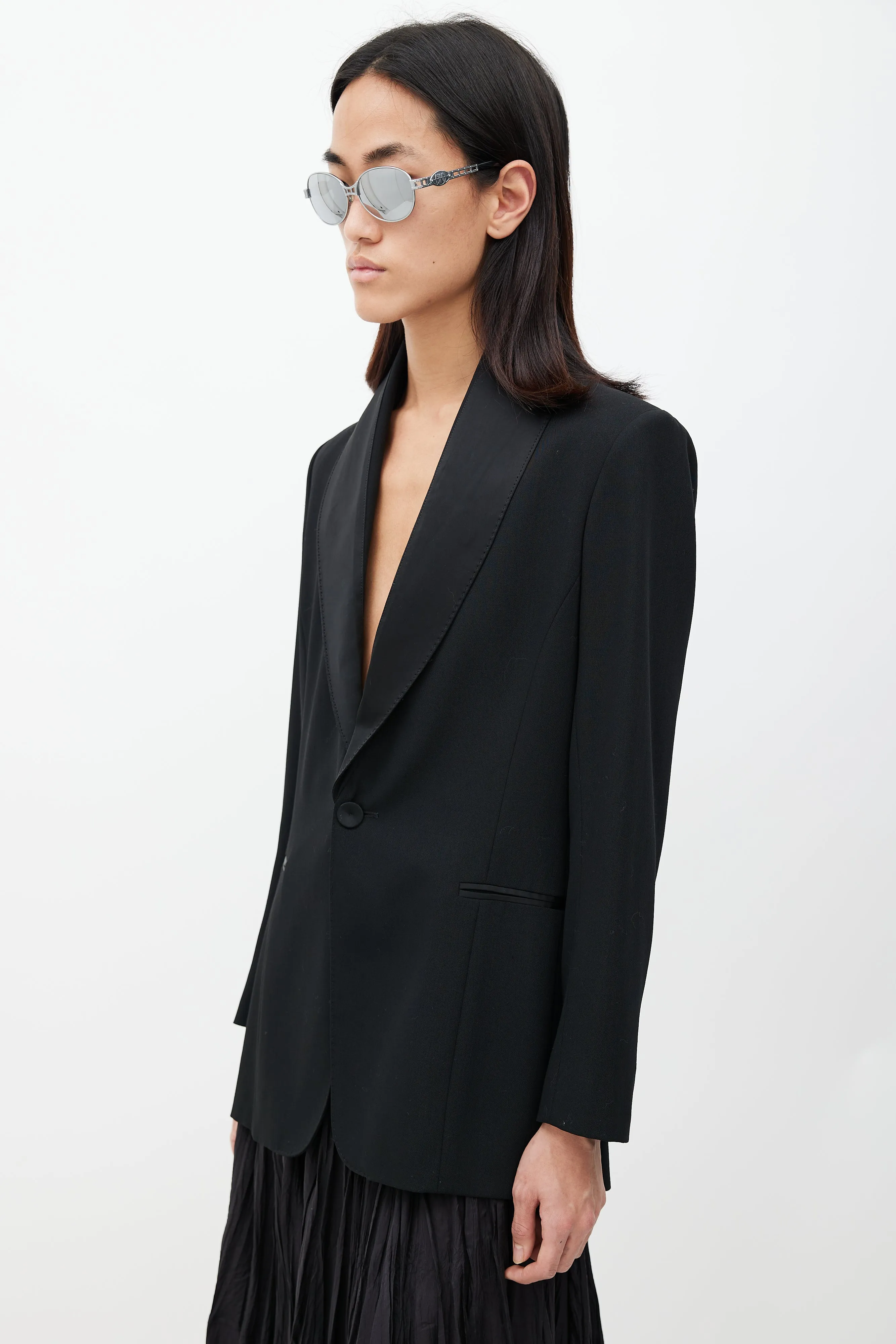 Black Wool Shawl Blazer
