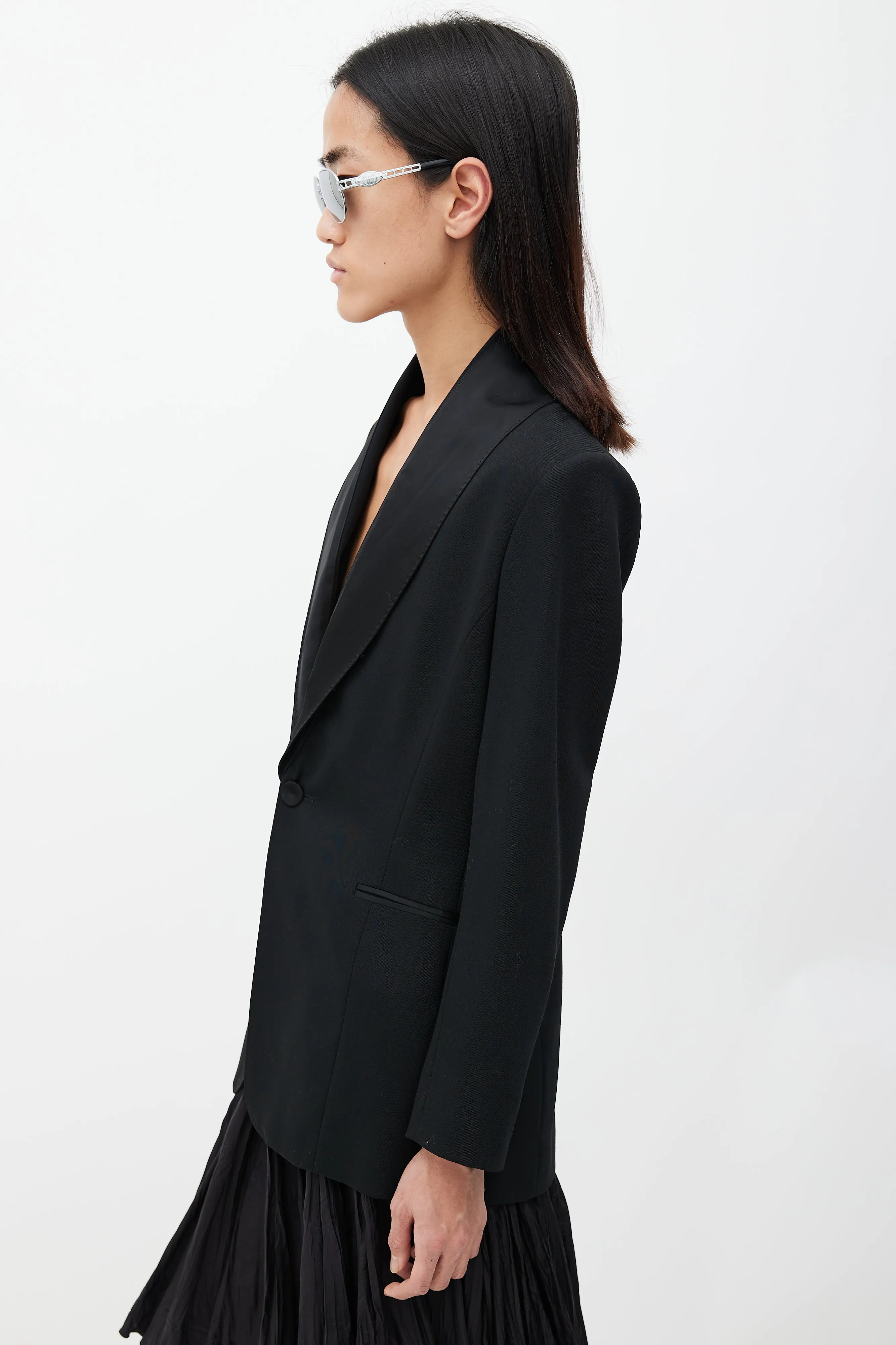 Black Wool Shawl Blazer