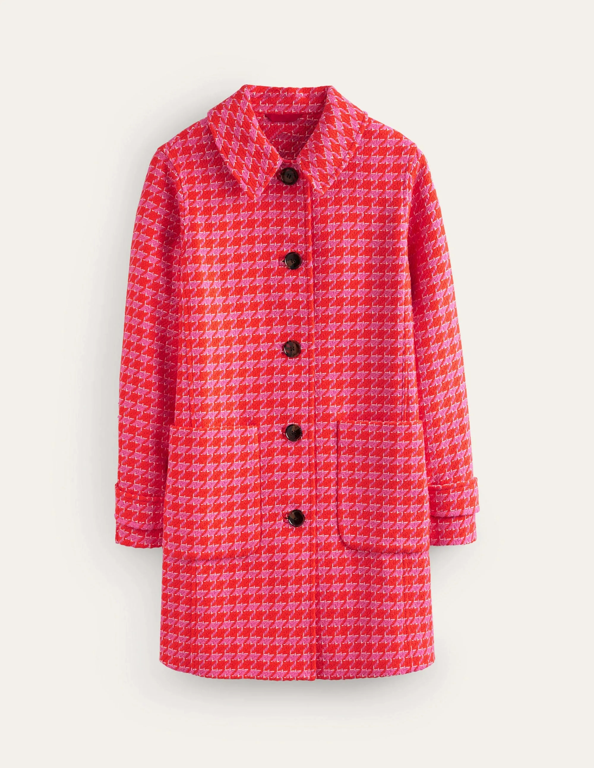 Button Checked Fitted Coat-Dogstooth