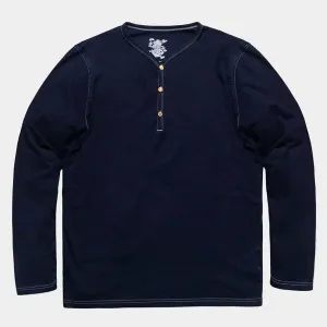 BZEN BLU BLU - M.3200 SHIMIZU REGULAR FIT 3 BUTTON INDIGO JERSEY HENLEY-180GSM-E1 500 LAKE