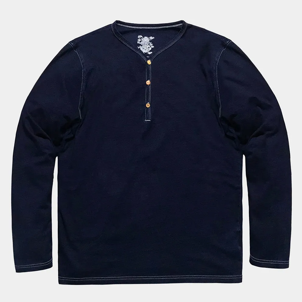 BZEN BLU BLU - M.3200 SHIMIZU REGULAR FIT 3 BUTTON INDIGO JERSEY HENLEY-180GSM-E1 500 LAKE