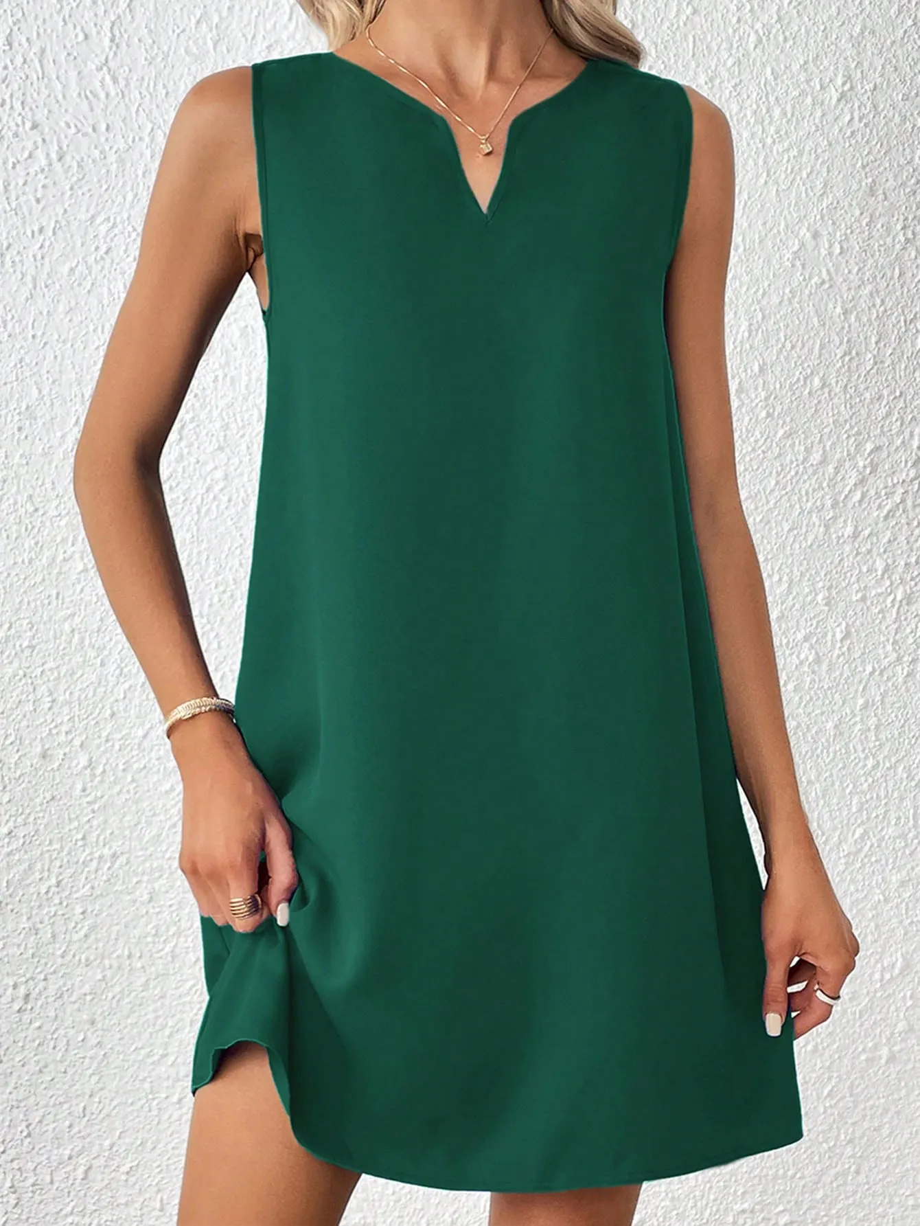 Casual Sleeveless Tank Dress - Notched Neckline, Recycled Material, Short Length