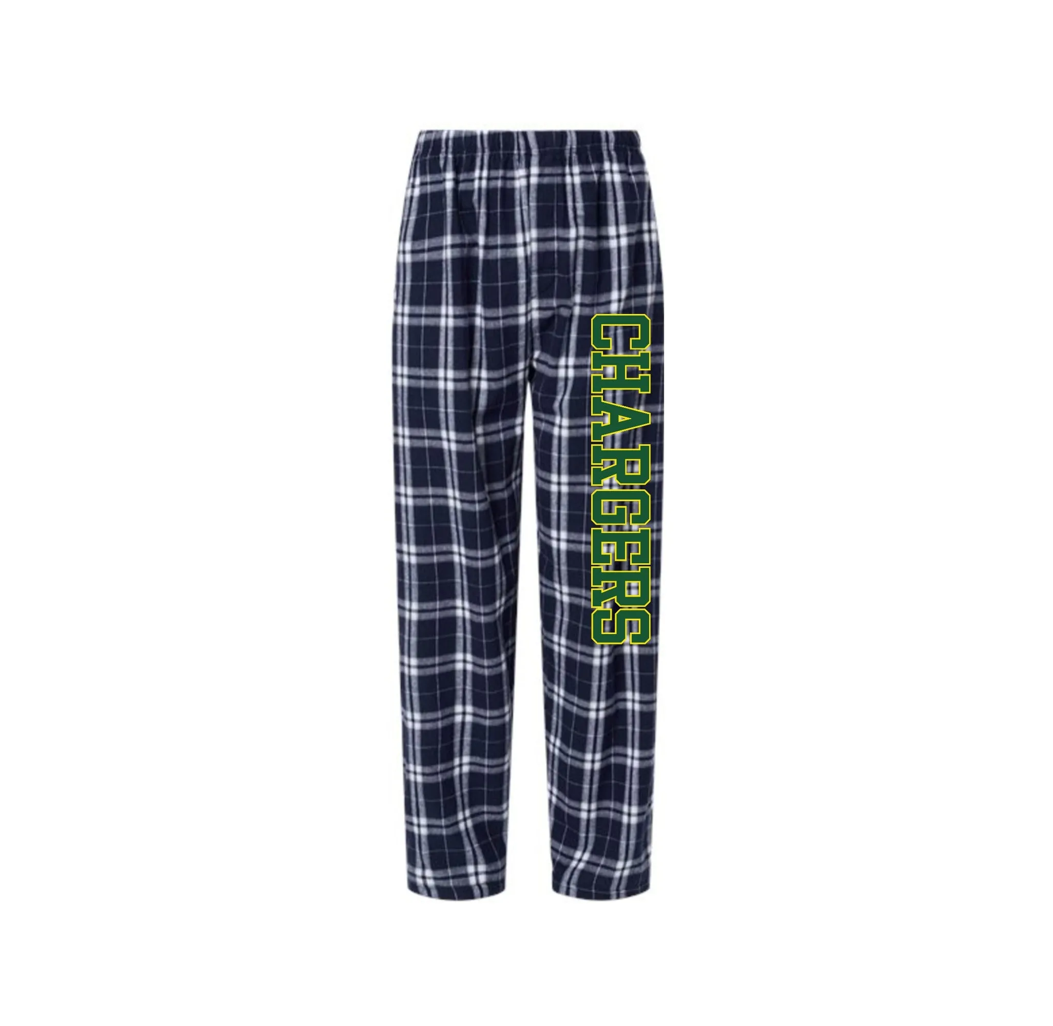Charlotte Wood Middle School Spirit Wear 2024-25 On Demand-Boxercraft Adult Flannel Pants On-Demand Chargers Logo