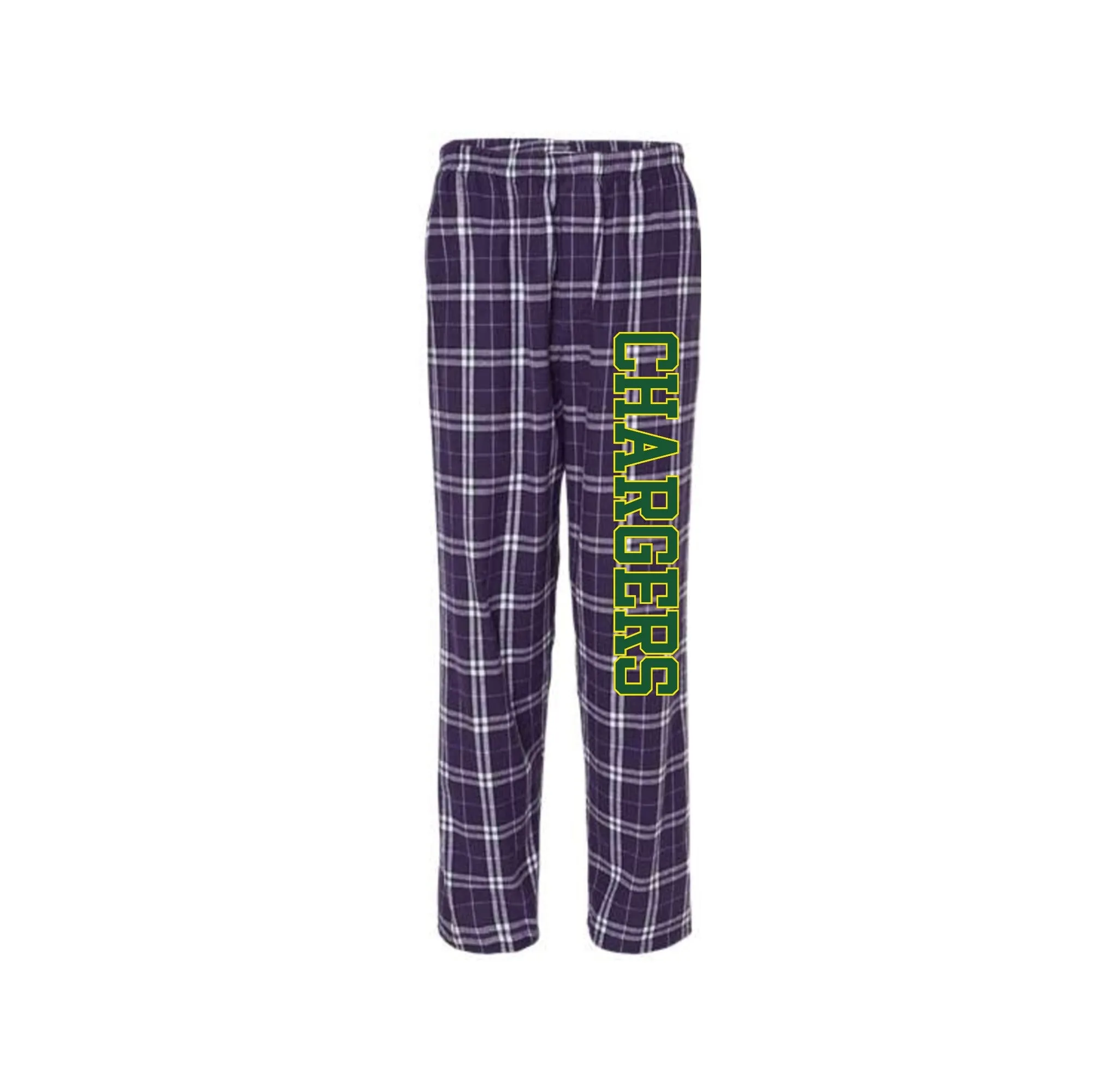 Charlotte Wood Middle School Spirit Wear 2024-25 On Demand-Boxercraft Adult Flannel Pants On-Demand Chargers Logo