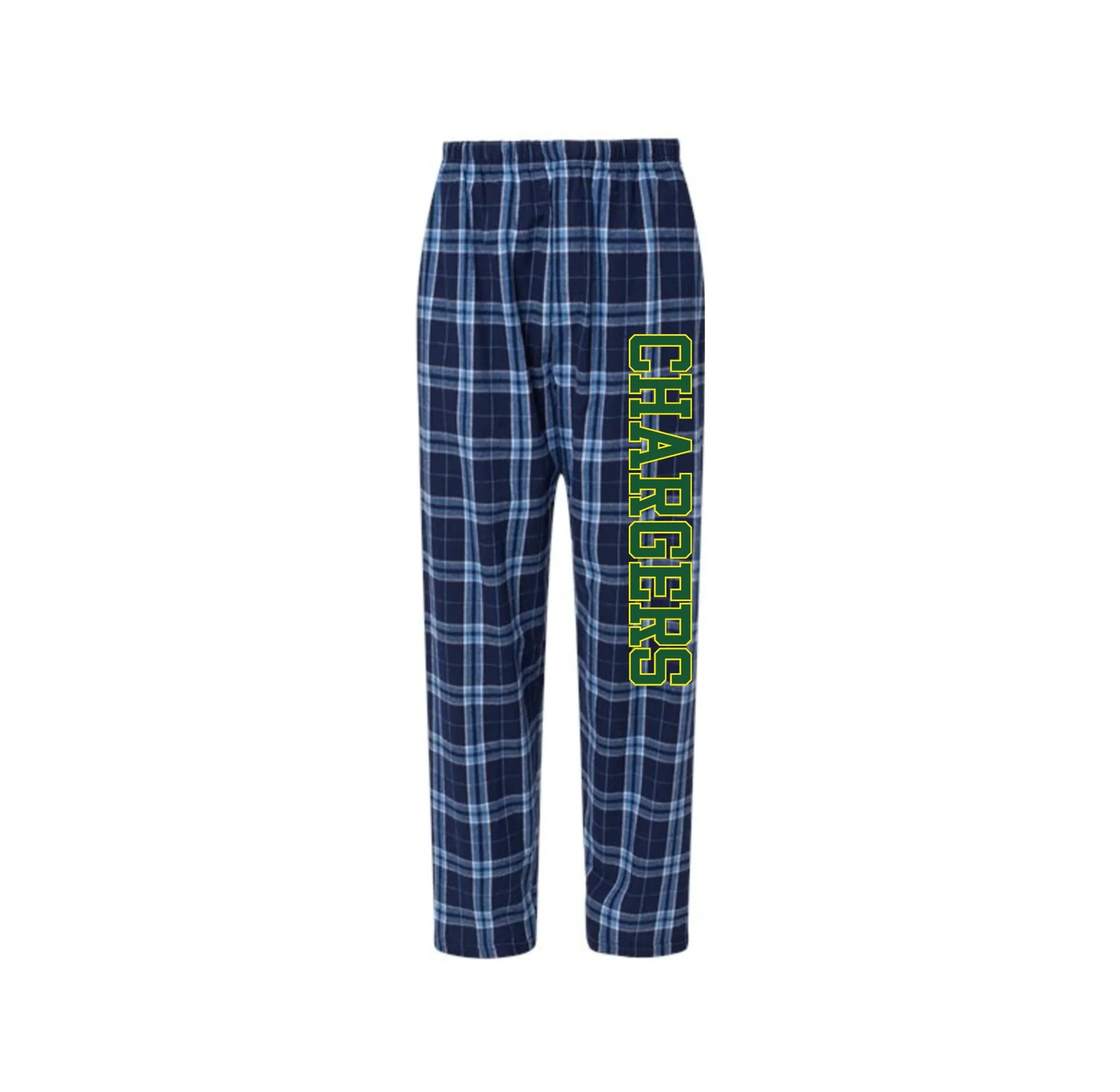 Charlotte Wood Middle School Spirit Wear 2024-25 On Demand-Boxercraft Adult Flannel Pants On-Demand Chargers Logo