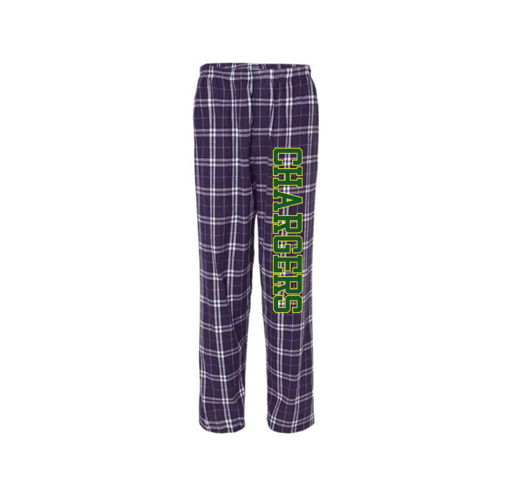 Charlotte Wood Middle School Spirit Wear 2024-25 On Demand-Boxercraft Adult Flannel Pants On-Demand Chargers Logo