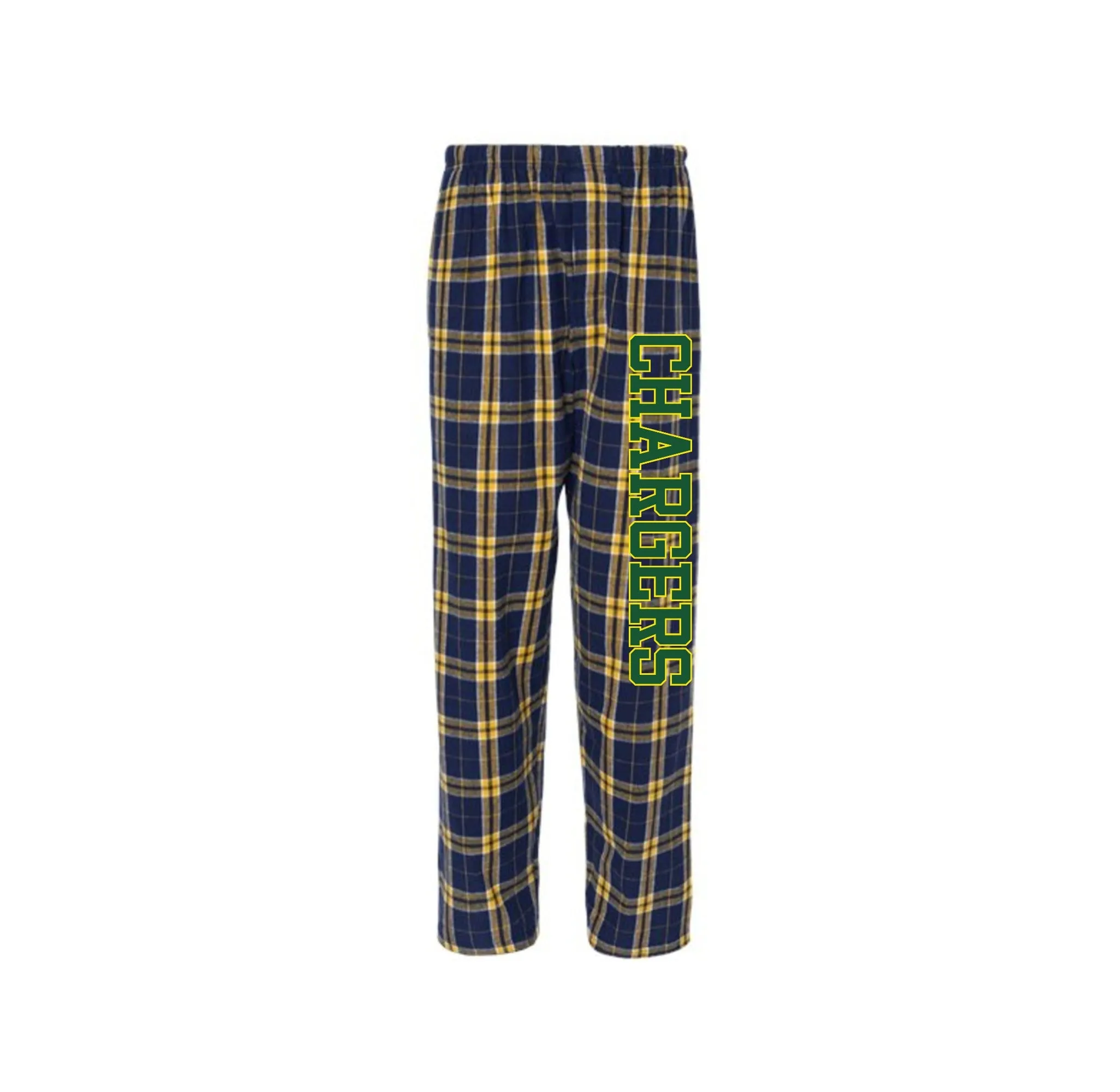 Charlotte Wood Middle School Spirit Wear 2024-25 On Demand-Boxercraft Adult Flannel Pants On-Demand Chargers Logo