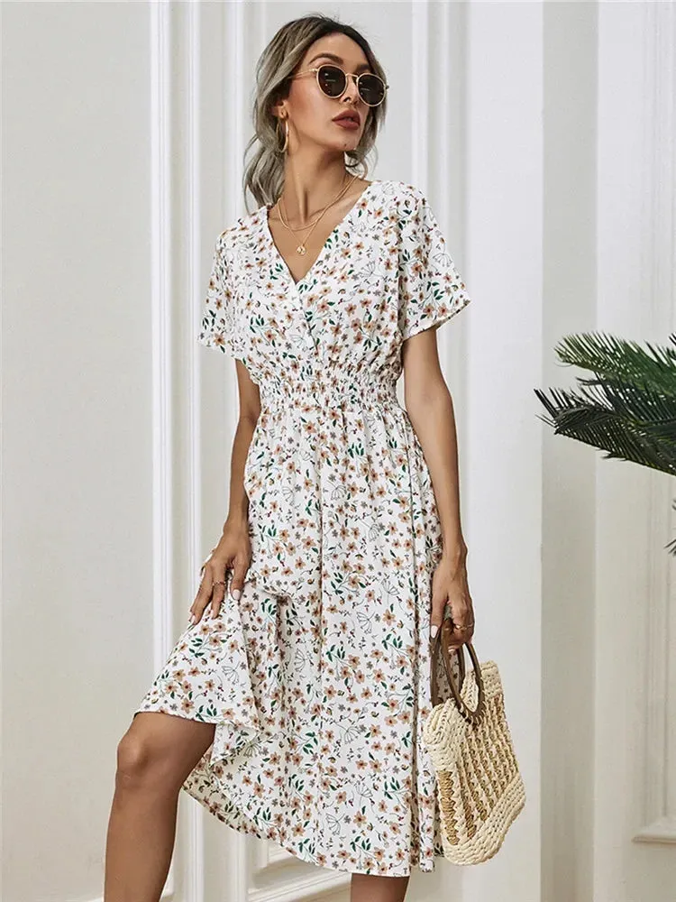 Chic Summer Floral Blue Sleeveless Elegant Holiday Midi Dress