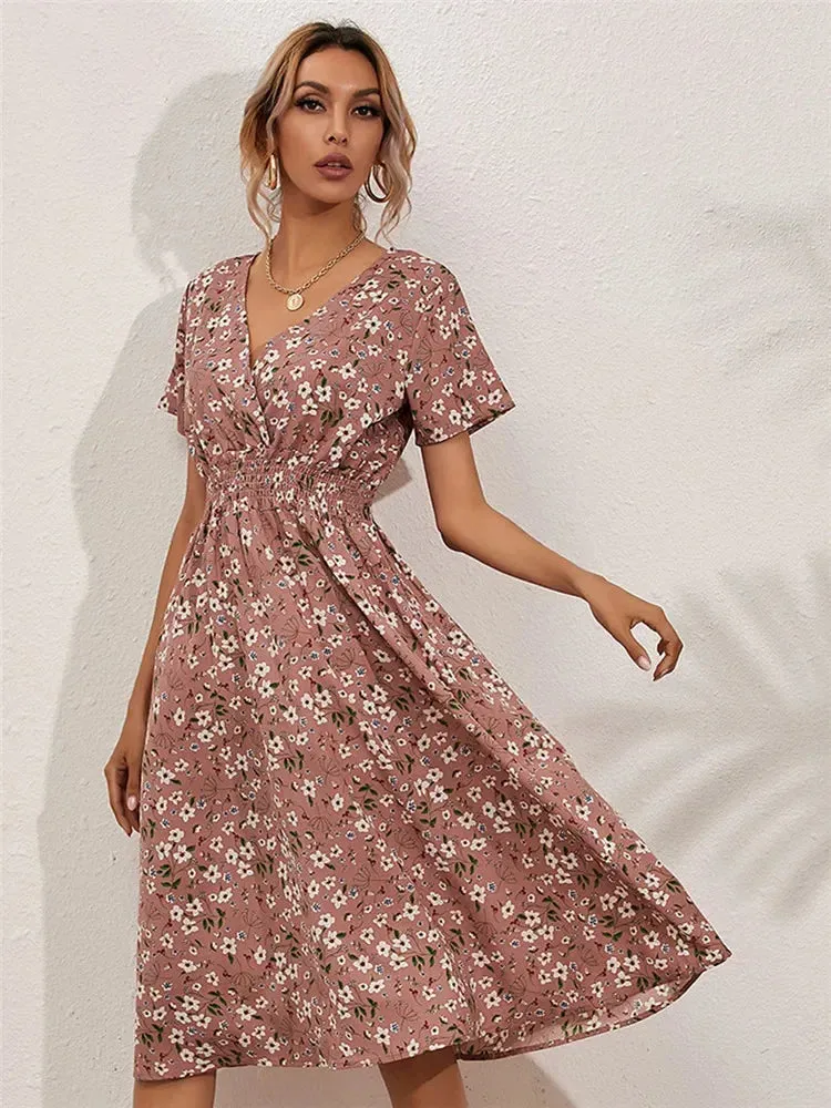 Chic Summer Floral Blue Sleeveless Elegant Holiday Midi Dress
