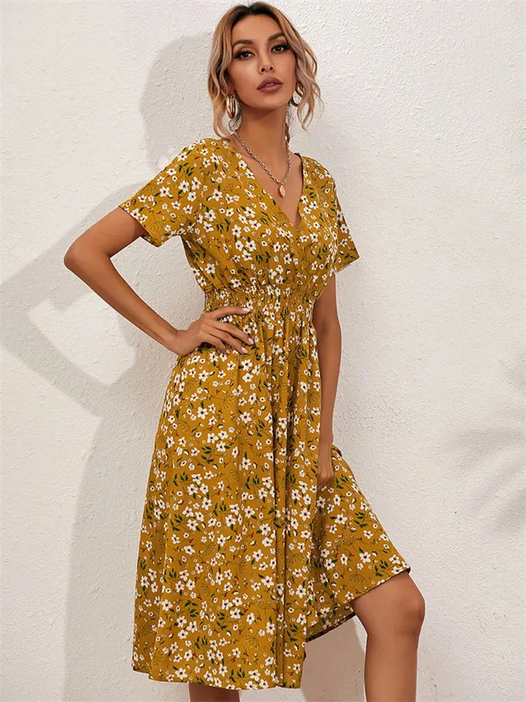 Chic Summer Floral Blue Sleeveless Elegant Holiday Midi Dress