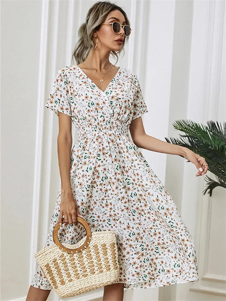 Chic Summer Floral Blue Sleeveless Elegant Holiday Midi Dress