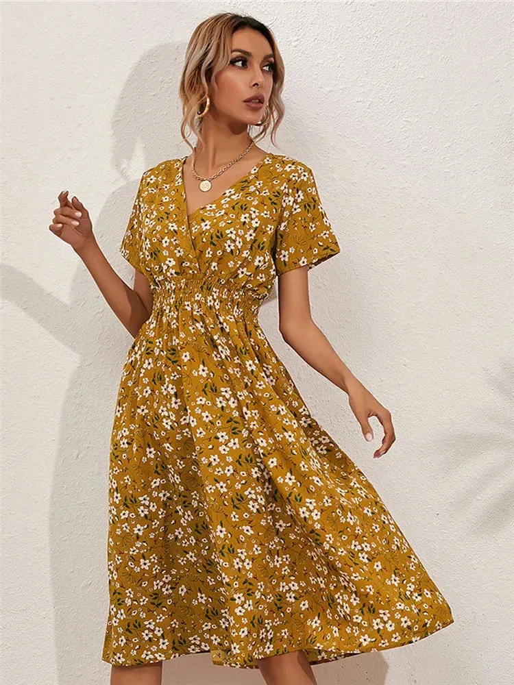 Chic Summer Floral Blue Sleeveless Elegant Holiday Midi Dress