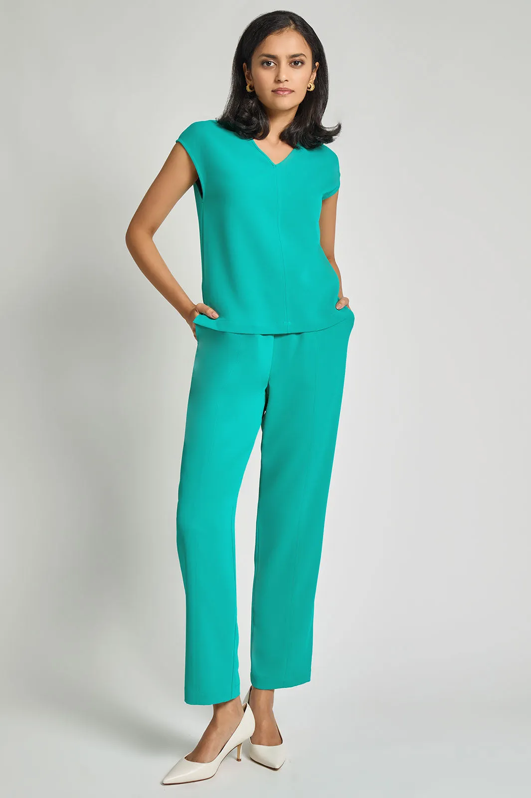 Crepe de Chine Straight-Leg Pants