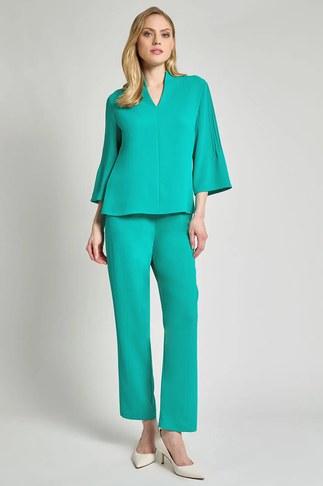 Crepe de Chine Straight-Leg Pants