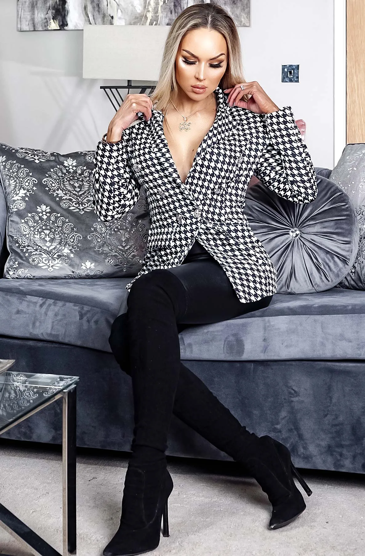 Dogtooth Double Breast Blazer Jacket