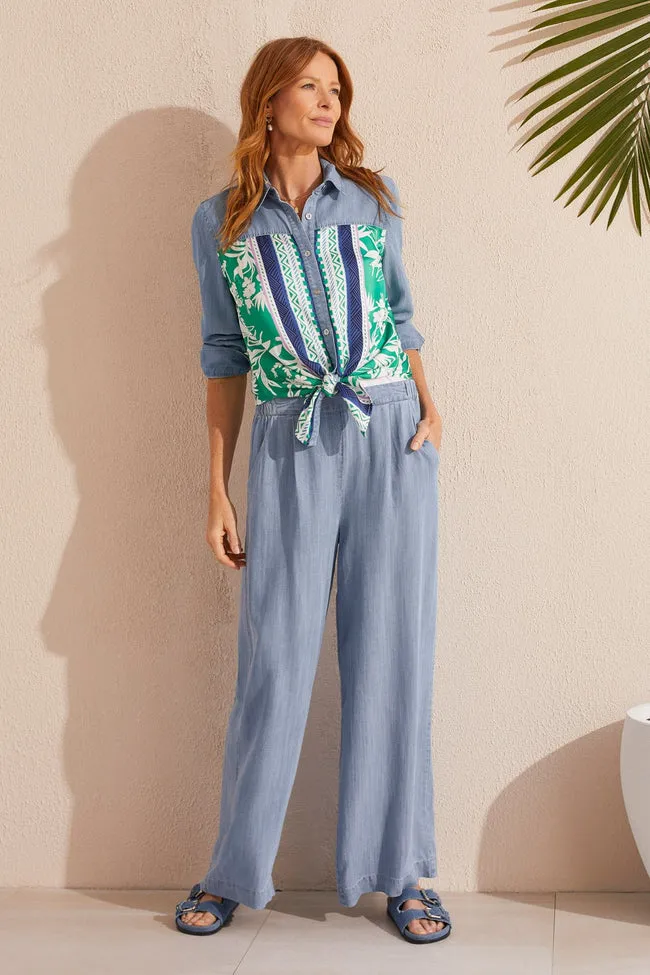 FLOWY PULL-ON WIDE LEG PANT-Tide Blue
