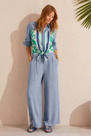 FLOWY PULL-ON WIDE LEG PANT-Tide Blue