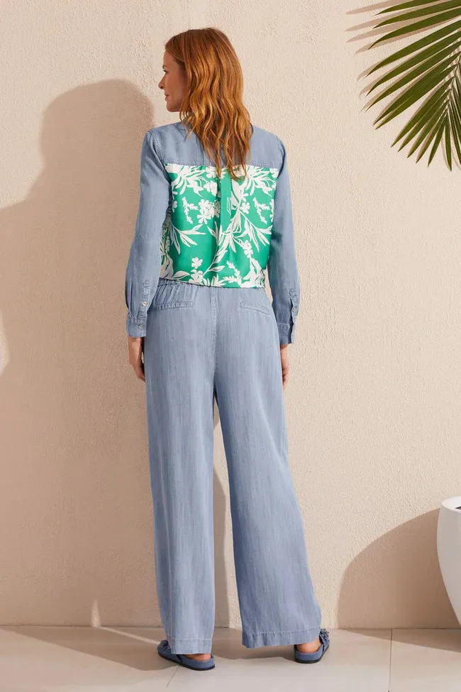 FLOWY PULL-ON WIDE LEG PANT-Tide Blue