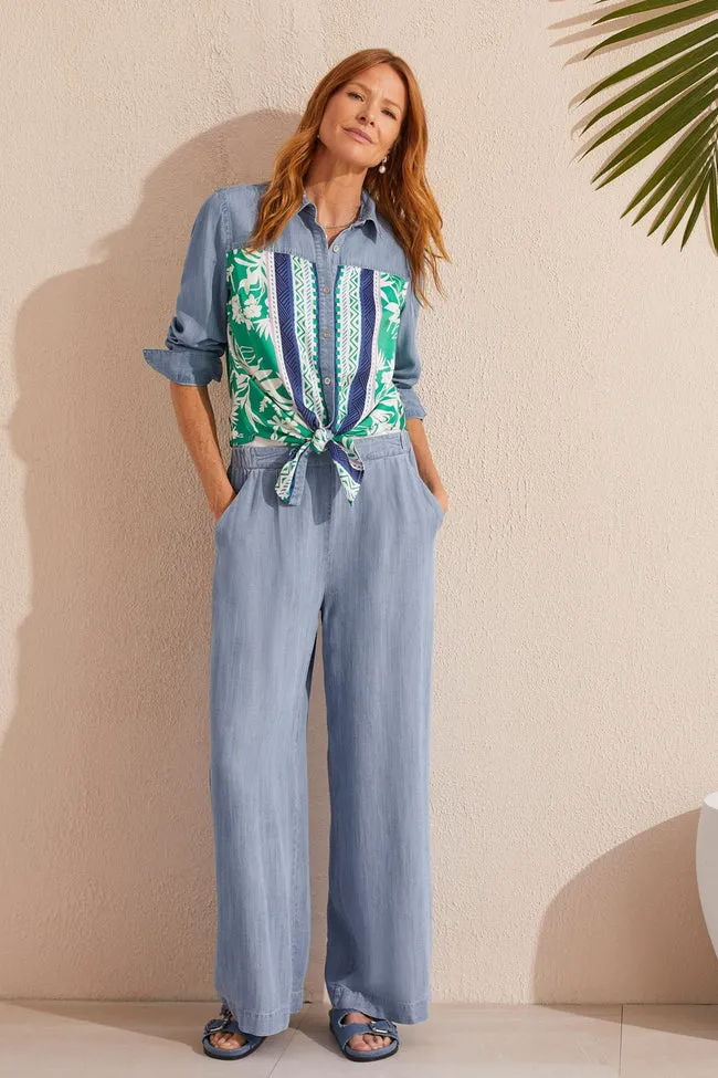 FLOWY PULL-ON WIDE LEG PANT-Tide Blue