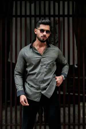 GREY PRINTED COTTON BLEND CASUAL FULL SLEEVE SHIRT