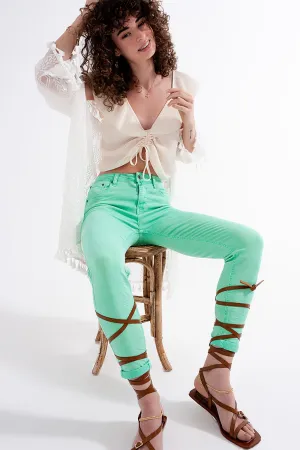 High waisted skinny jeans in pistachio