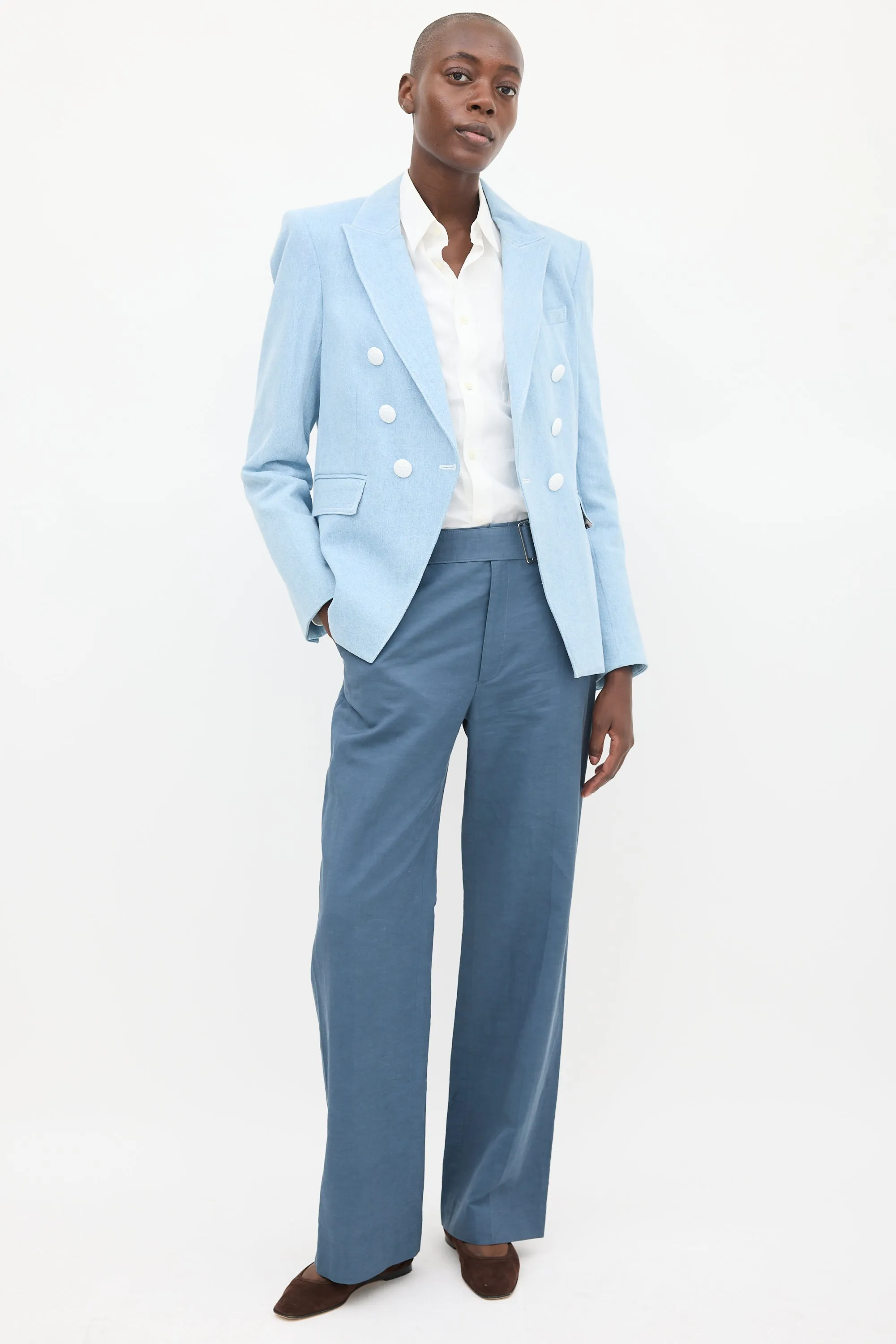 Light Wash Double Breasted Blazer