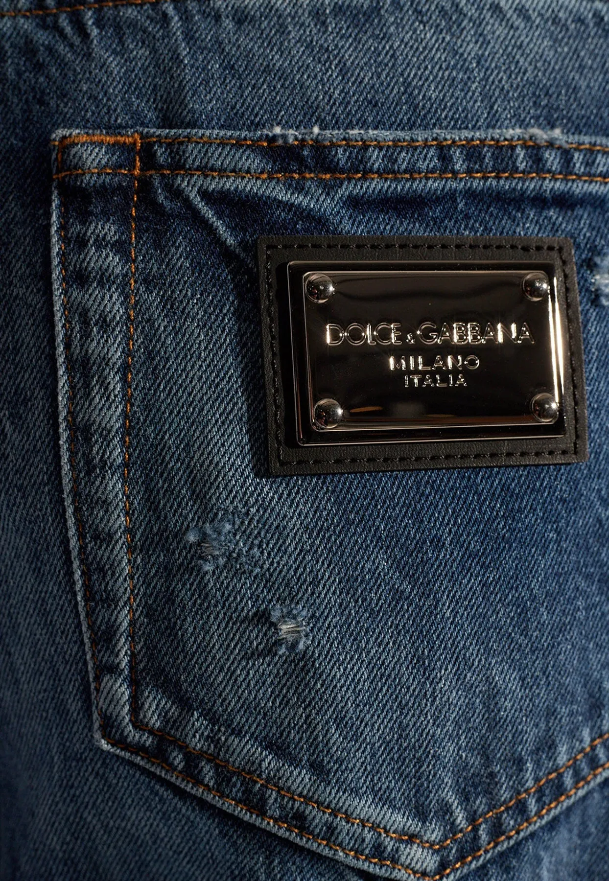Logo Plaque Distressed Tapered Jeans