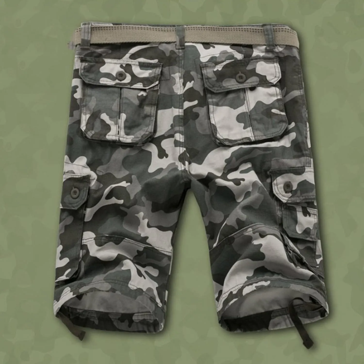 Men's Camo Summer Cargo Shorts Casual Fashion Elastic Waist Button Summer Outdoor Shorts Slim Fit Tactical Work Pants