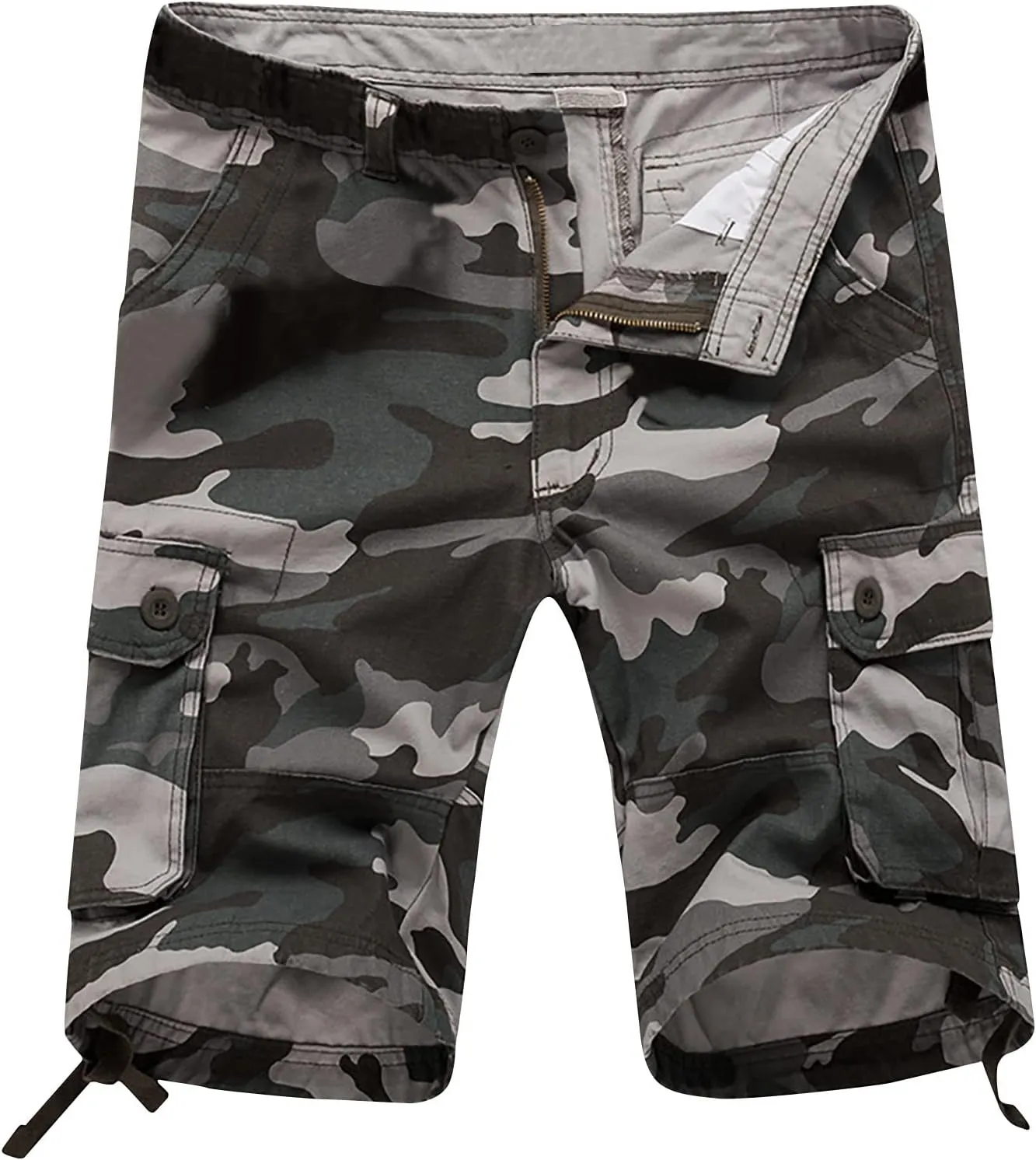 Men's Camo Summer Cargo Shorts Casual Fashion Elastic Waist Button Summer Outdoor Shorts Slim Fit Tactical Work Pants