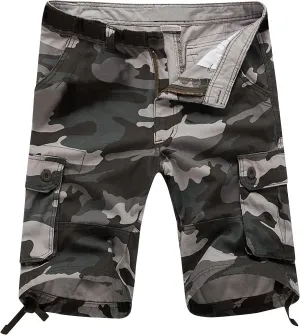 Men's Camo Summer Cargo Shorts Casual Fashion Elastic Waist Button Summer Outdoor Shorts Slim Fit Tactical Work Pants
