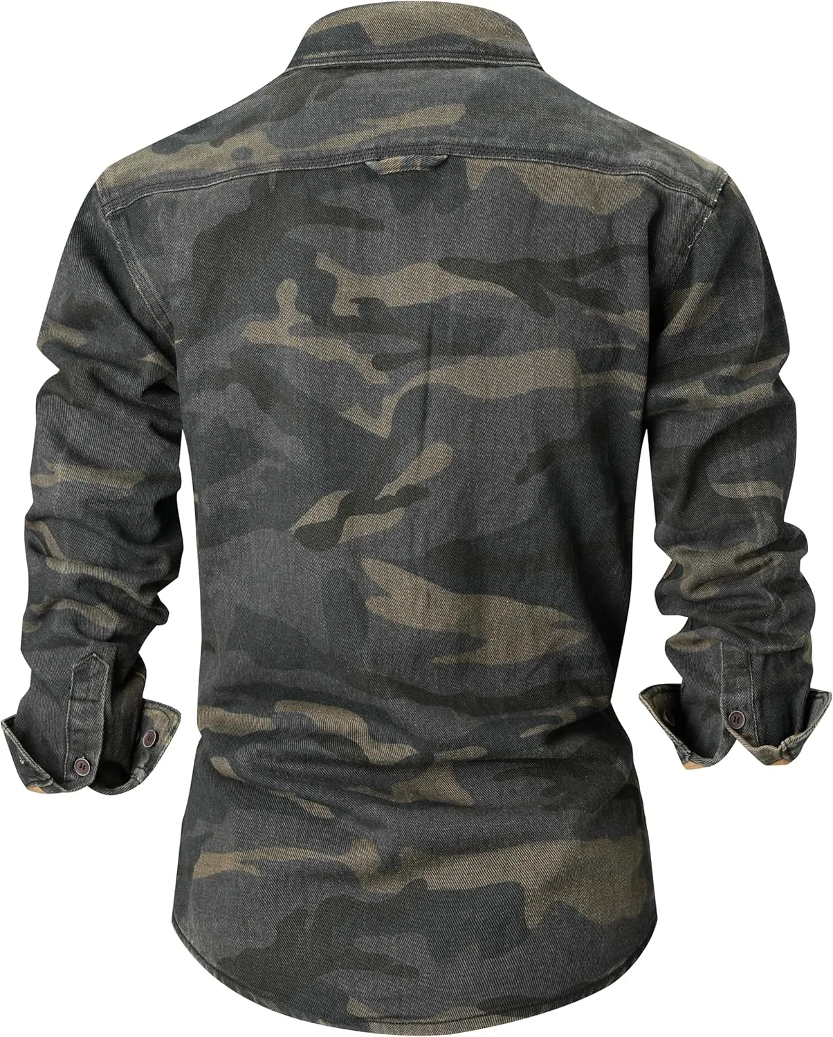 PAODIKUAI Men Camouflage Denim Shirt Camo Washed Military Long Sleeve Shirts Casual Button Down Shirts