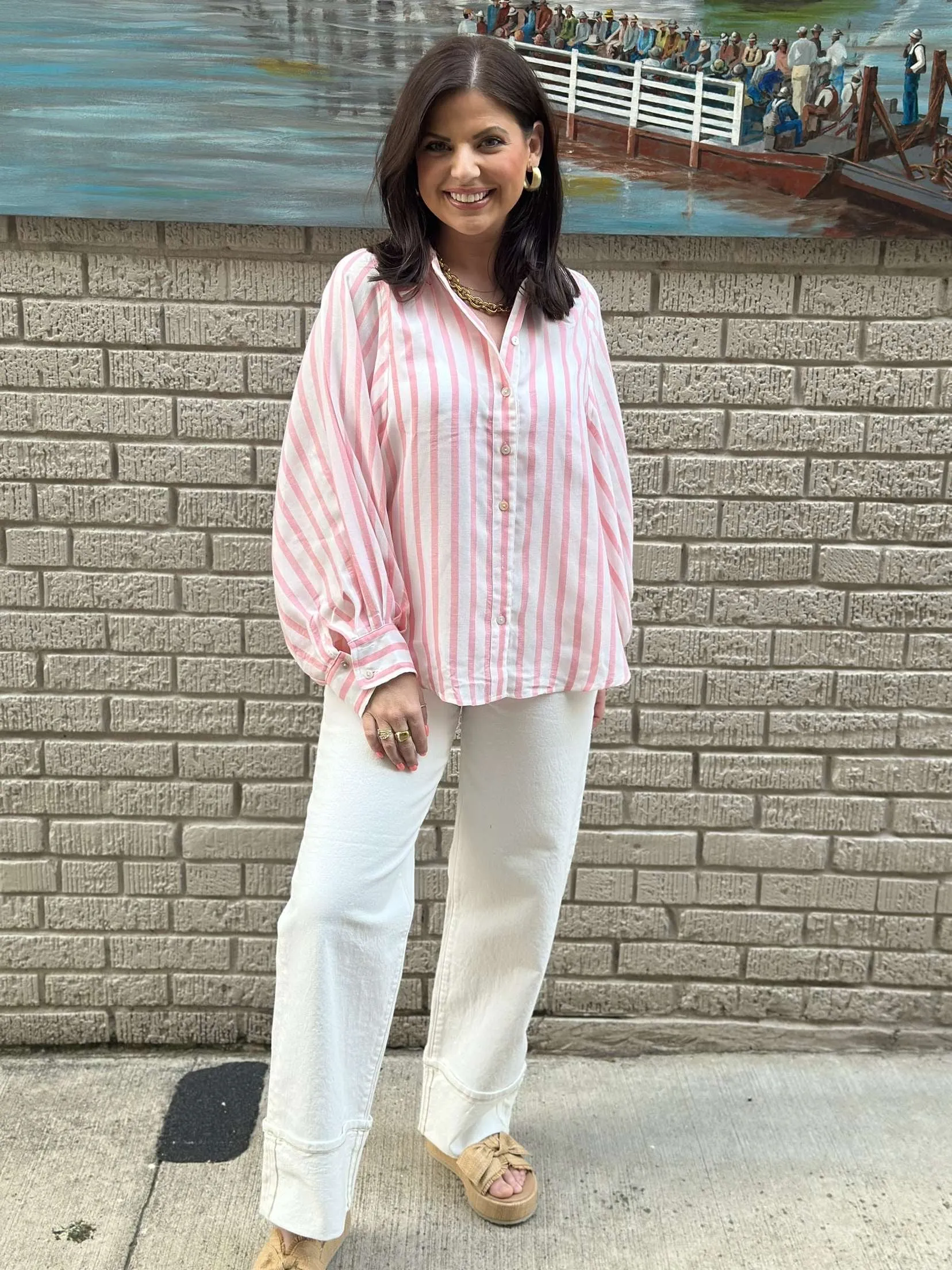 Penny Lane Striped Top - Baby Pink